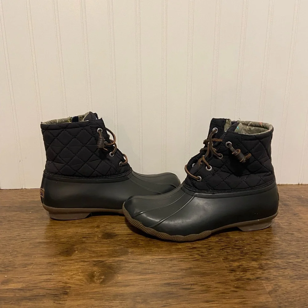 Quilted Black Winter Rain Ankle Boots with Zipper